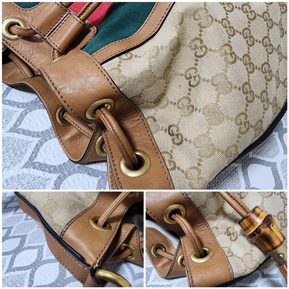 Gucci GG Canvas Web Rania Bucket Bag Brown/Beige - Picture 13 of 15